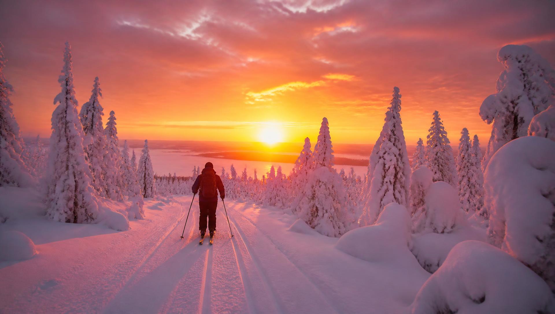 Sight-skiing at sunset near Kemi